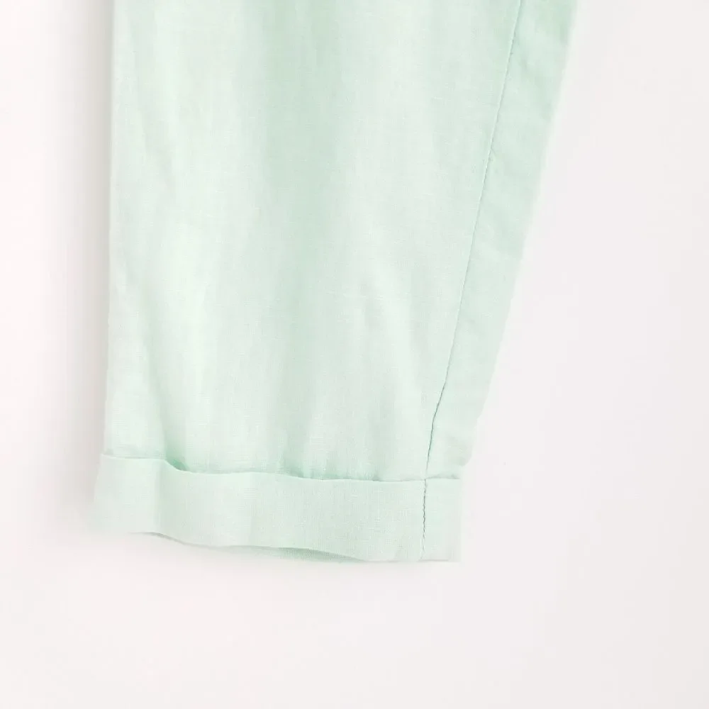 Banana Republic Linen Cropped Pants Womens 4 Cuffed Hem Teal New w/ Tag NWT $49